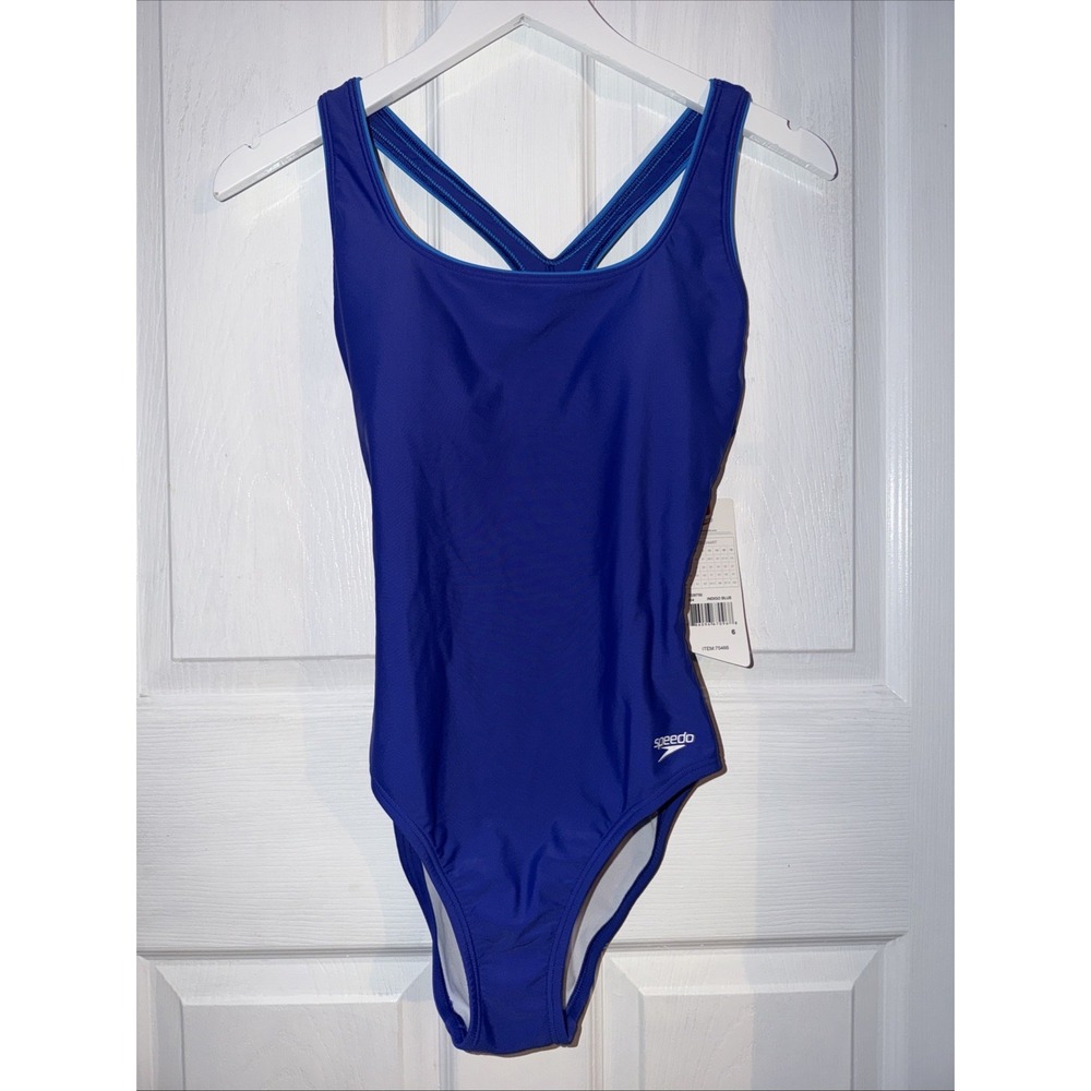 NEW Speedo Women's Indigo Blue One Piece Swimsuit Shelf Bra Size 6